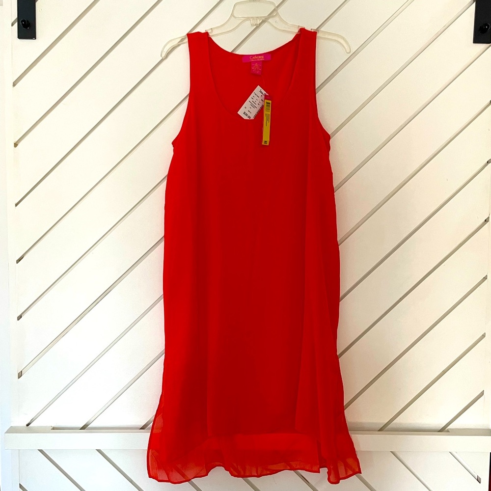 Bright orange chiffon dress with lining underneath